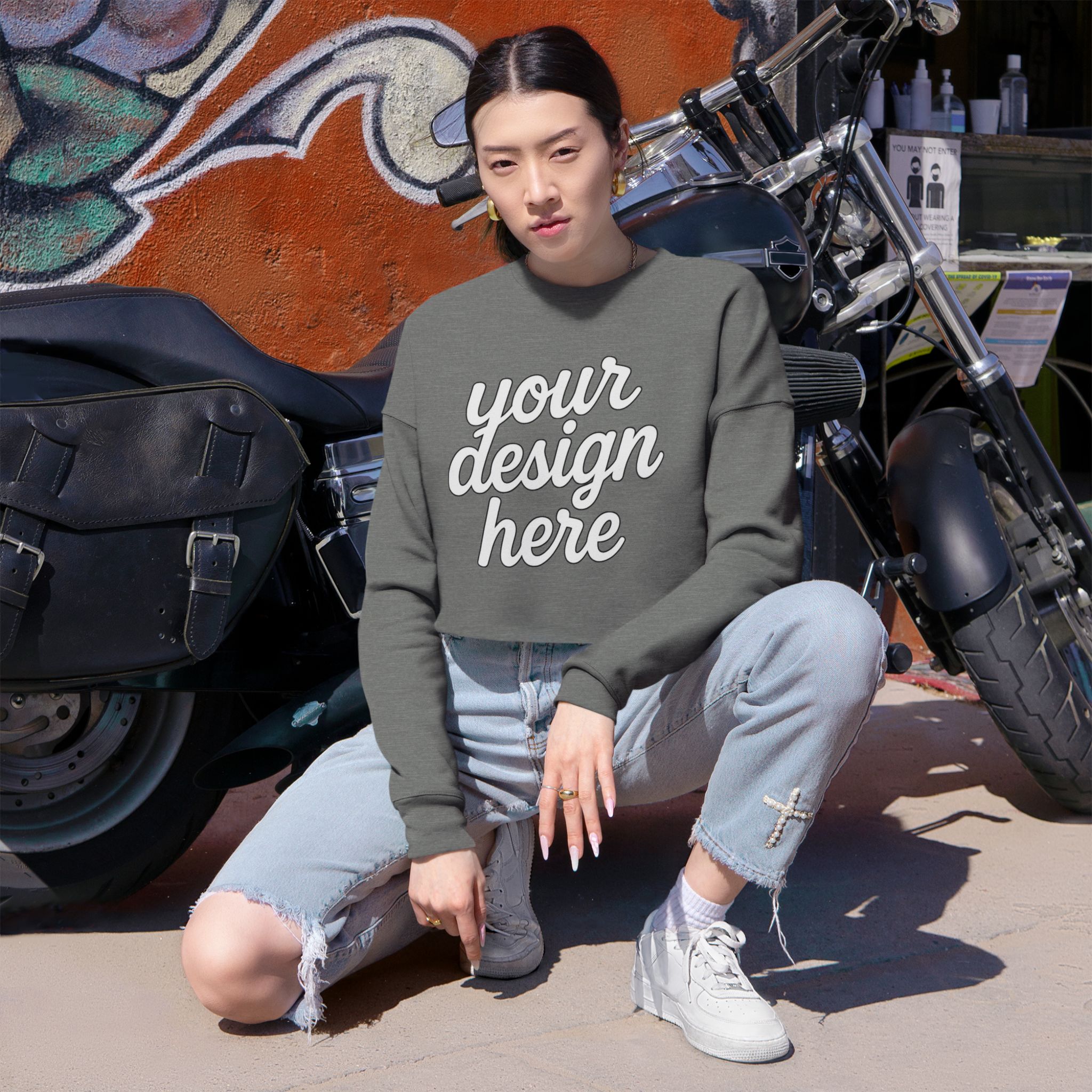 6880622752427290376_2048.jpeg Trendy Women's Cropped Sweatshirt with Customizable Design, Casual Wear, Cozy Fashion, Gift for Her, Stylish Sweater