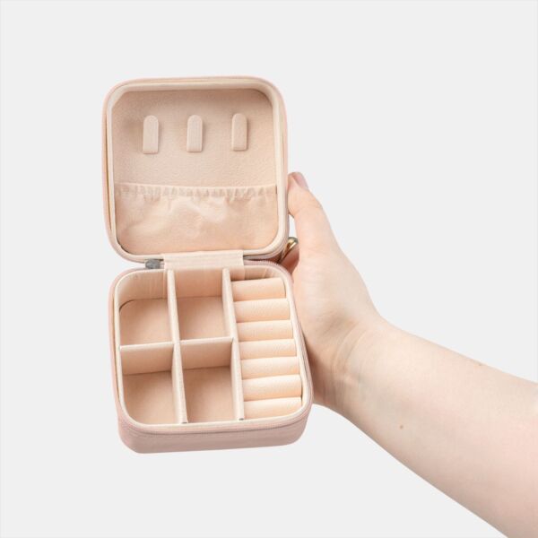 Jewelry Travel Case — Compact Zip-Around Organizer with Ring Rolls & Necklace Hooks