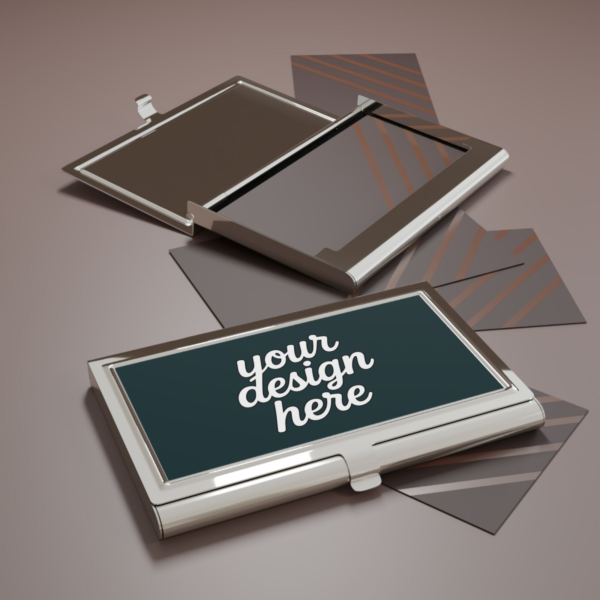 Glossy Metallic Business Card Holder — Velvet Interior, Holds 20 Cards