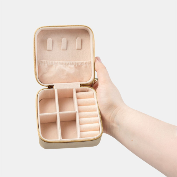 Jewelry Travel Case — Compact Zip-Around Organizer with Ring Rolls & Necklace Hooks